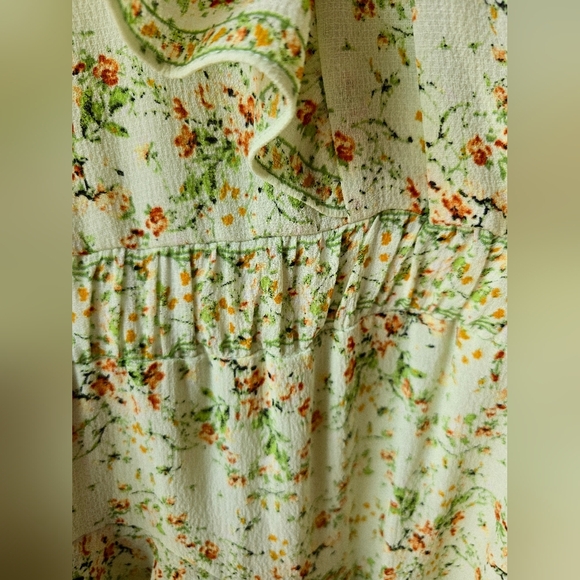 MAX STUDIO Floral Ruffle Dress Elastic Waistband Green Orange Lined Knee Size XL - Picture 5 of 11